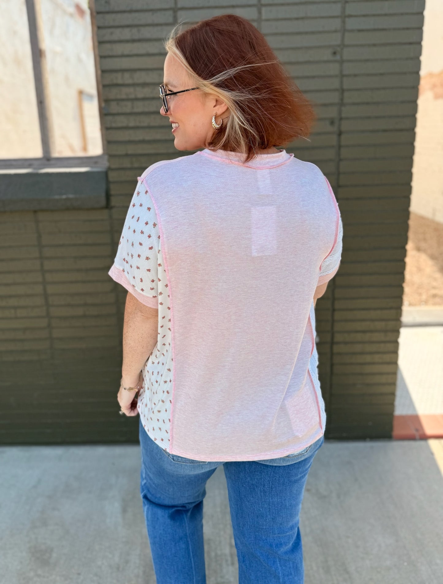 Lilah Patchwork V neck Top