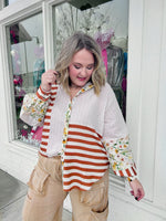 Button-Down Floral Stripe Top