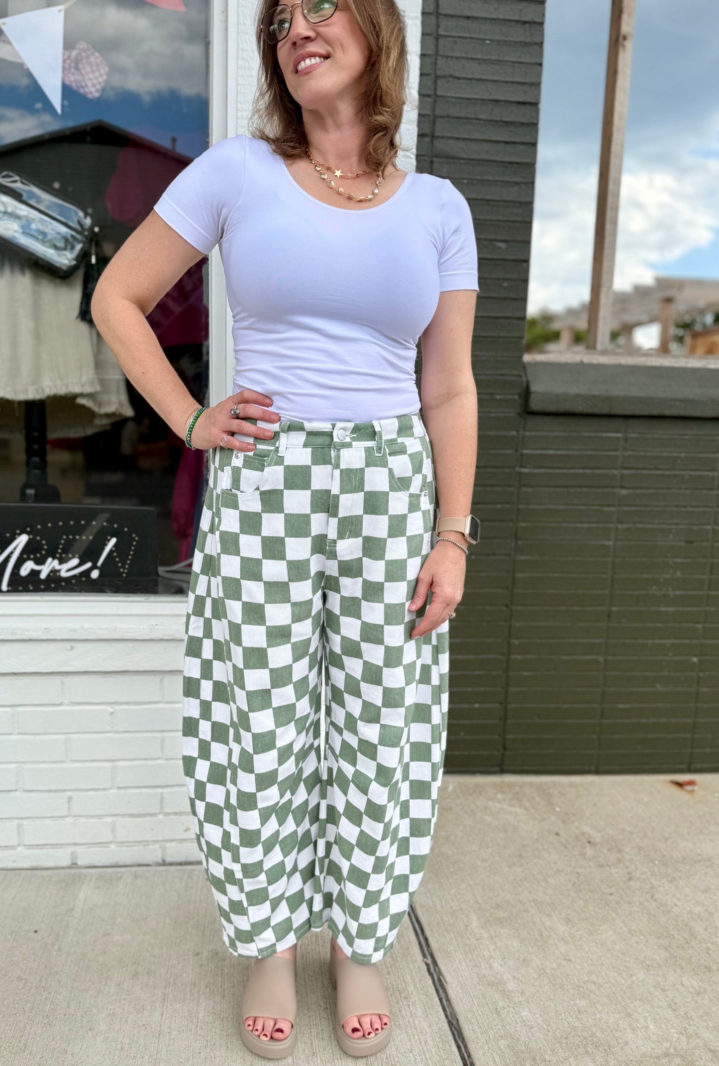Olivia Checkered Barrel Pants