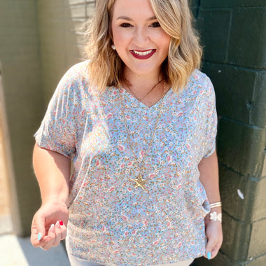 Floral Print Oversized V-Neck Top