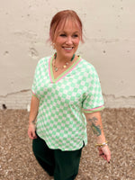 Mint Green Checkered V-Neck
