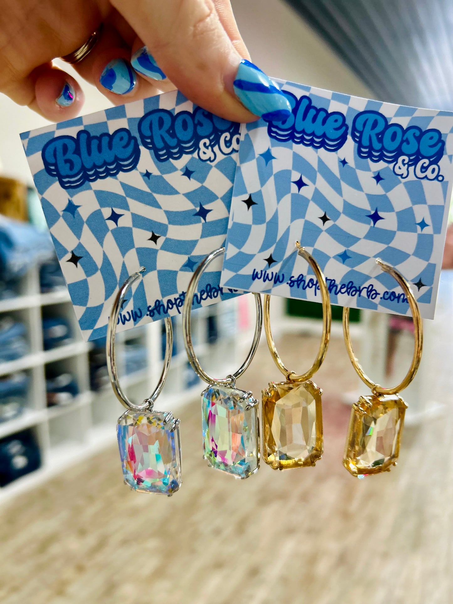Square Crystal Hoops (multiple colors)
