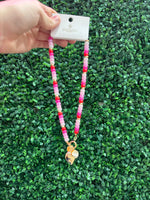 Beaded Porcelain Heart Charm Necklace - Pink