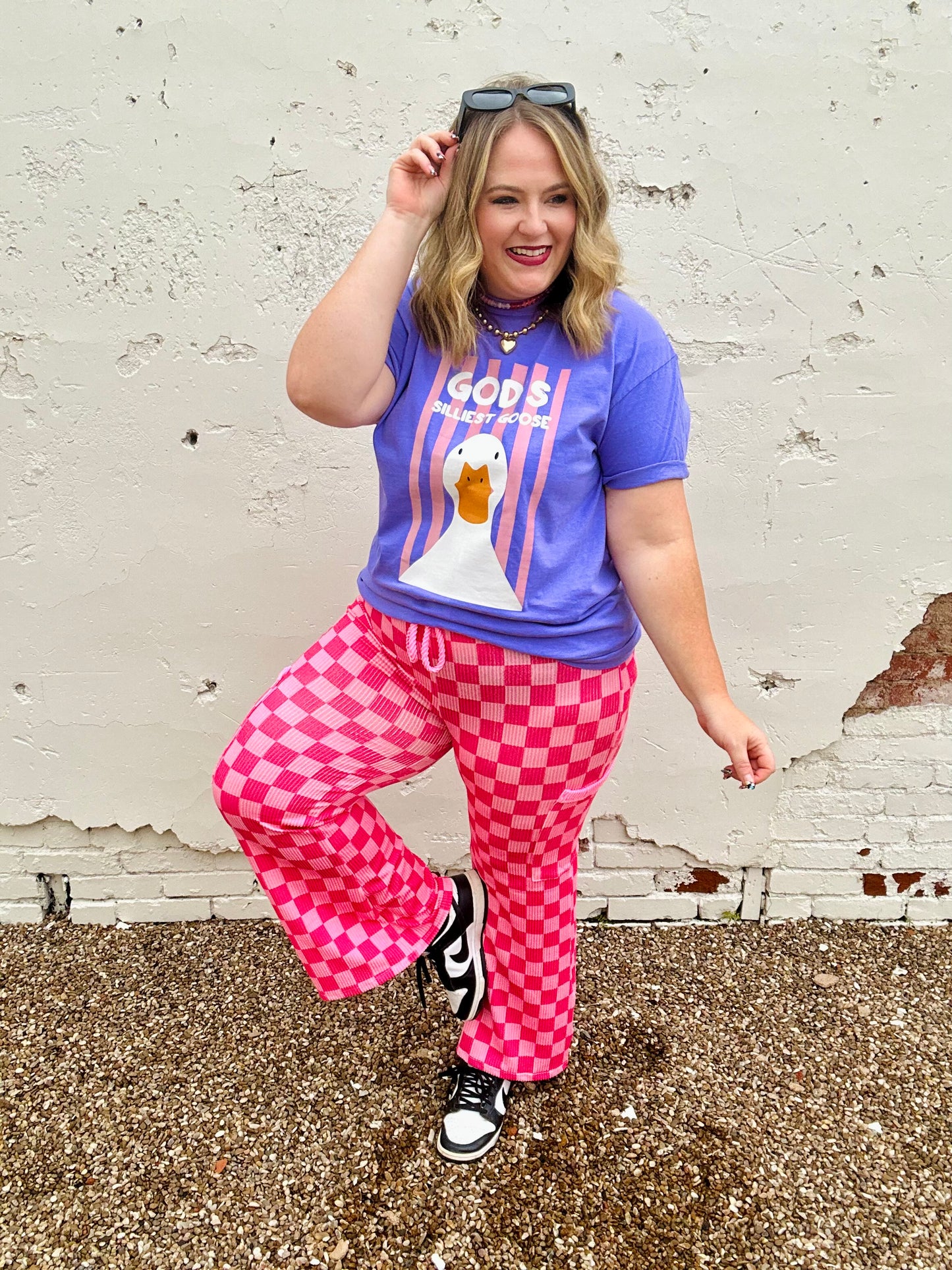 Lila Check Open Leg Pants