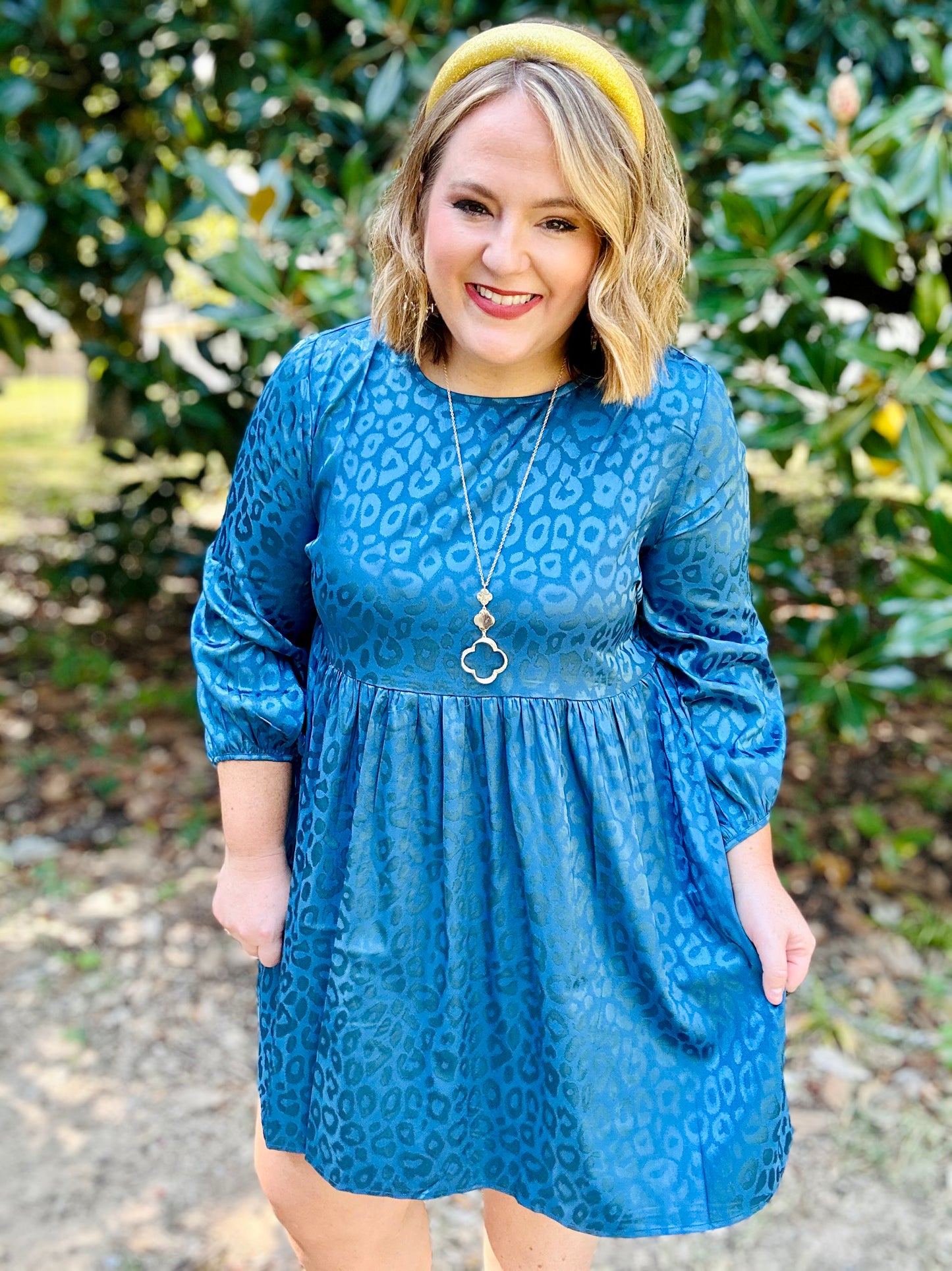 Muted Leopard Babydoll Dress in Teal