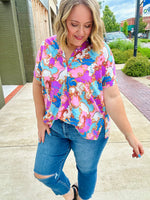 Malia Mixed Print Button Top