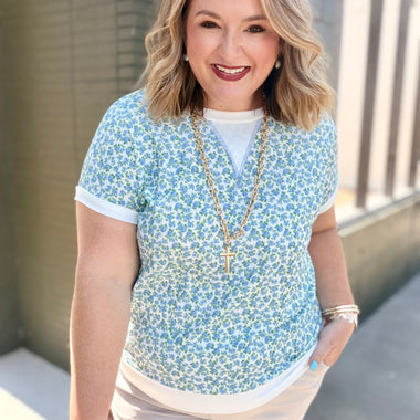 Floral Rolled Short Sleeve Top