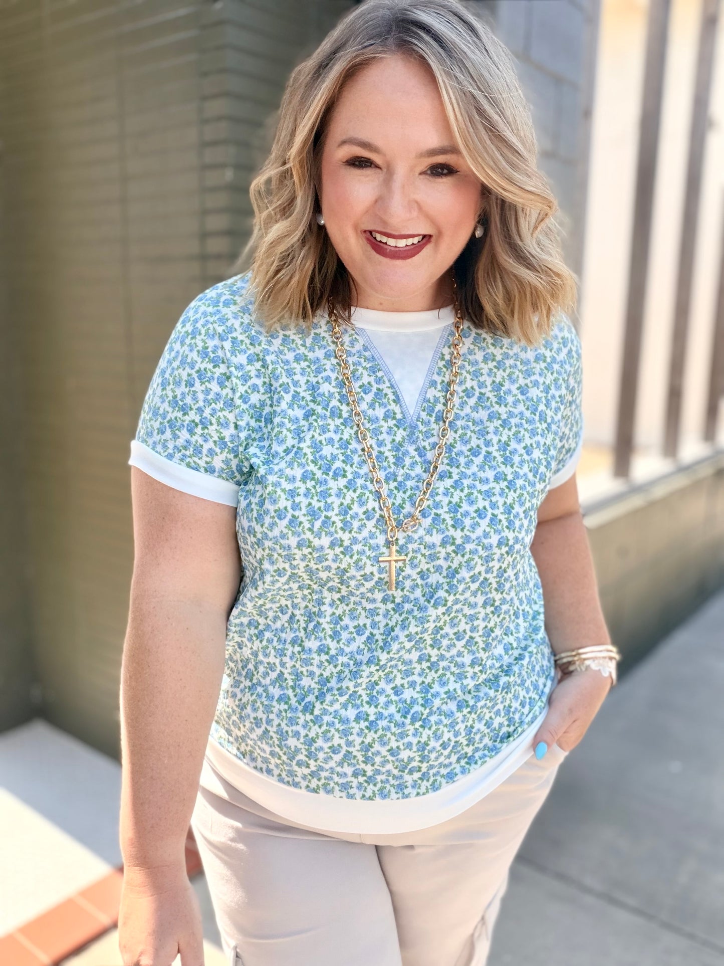Floral Rolled Short Sleeve Top