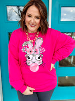 Leopard Bunny Bubble Sweatshirt on Hot Pink