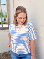 Stripe Contrast Crew Neck Drop Shoulder Tee