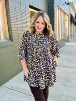 Floral Corduroy Puff Sleeve Babydoll Dress