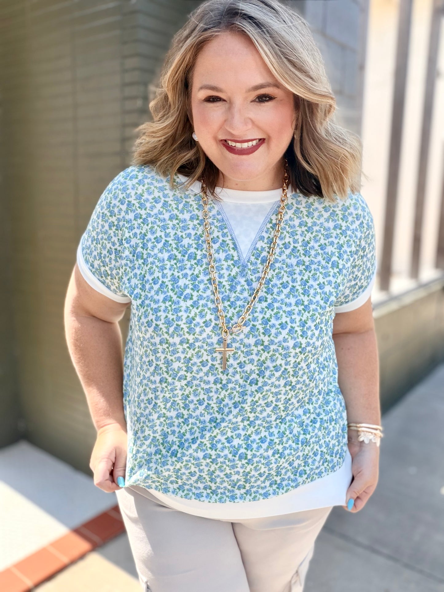 Floral Rolled Short Sleeve Top