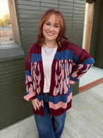 Joe color block Sweater Cardigan in Wine