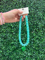 Chunky Beaded Heart Necklace - Teal