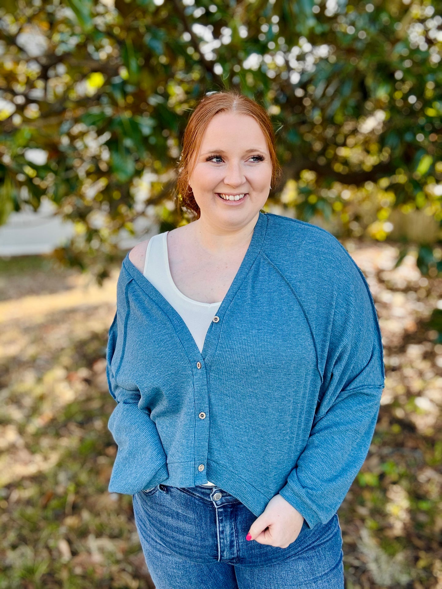 Rose Button Down Cropped Cardigan