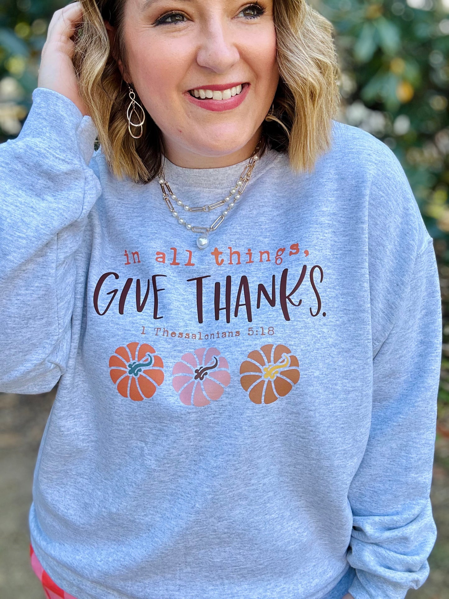 Give Thanks Sweatshirt on Gray