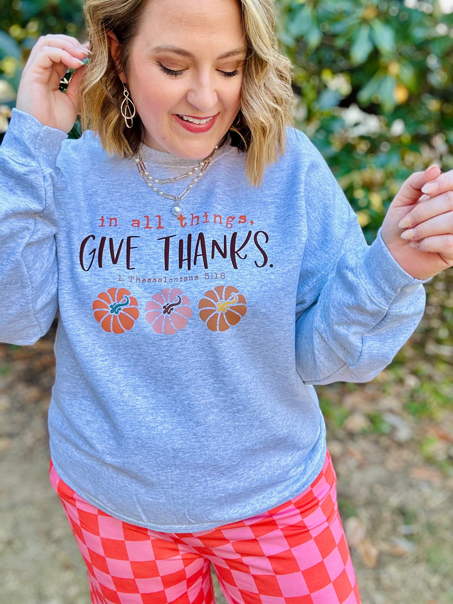 Give Thanks Sweatshirt on Gray