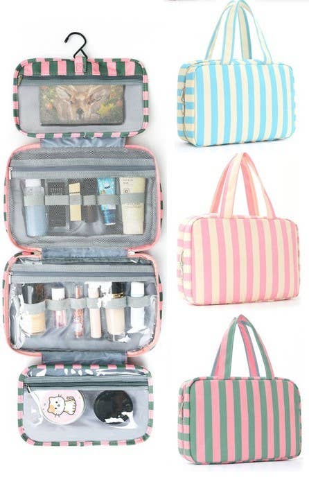 Striped Hanging Toiletry Travel Bag (Multiple Colors)