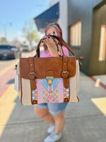 Harlow Aztec Embroidered Satchel in Taupe