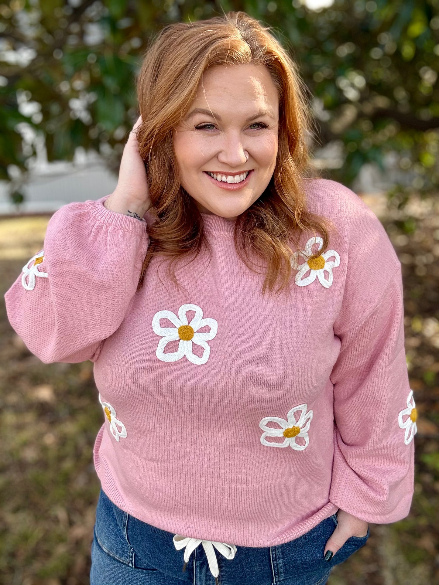 Anne Daisy Knit Sweater in Pink