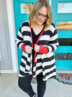 Nelly Striped Draped Cardigan in Black & Red