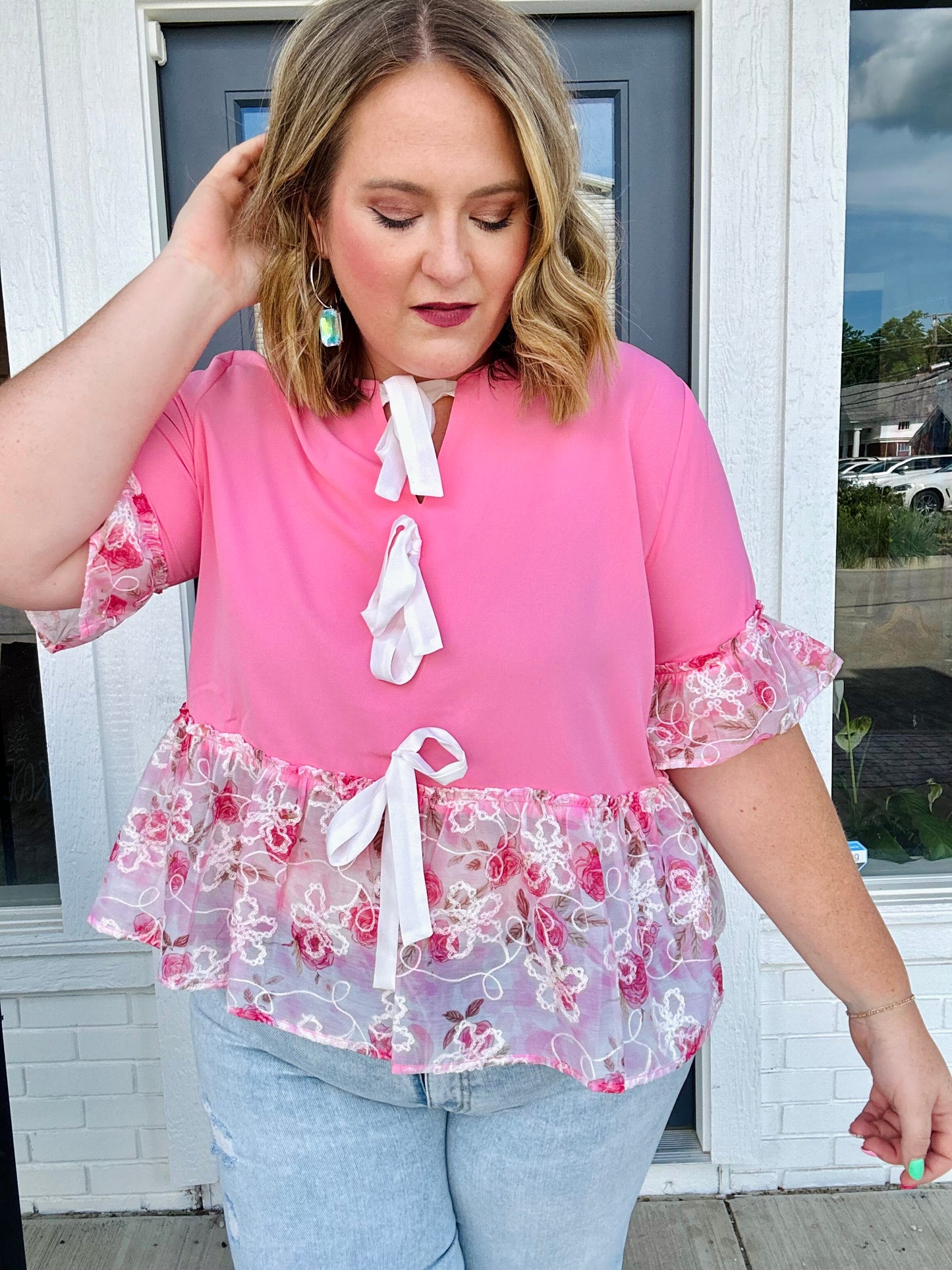 Rosy Ruffle Bow Top