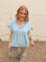 Reba Double V Neck Denim Top
