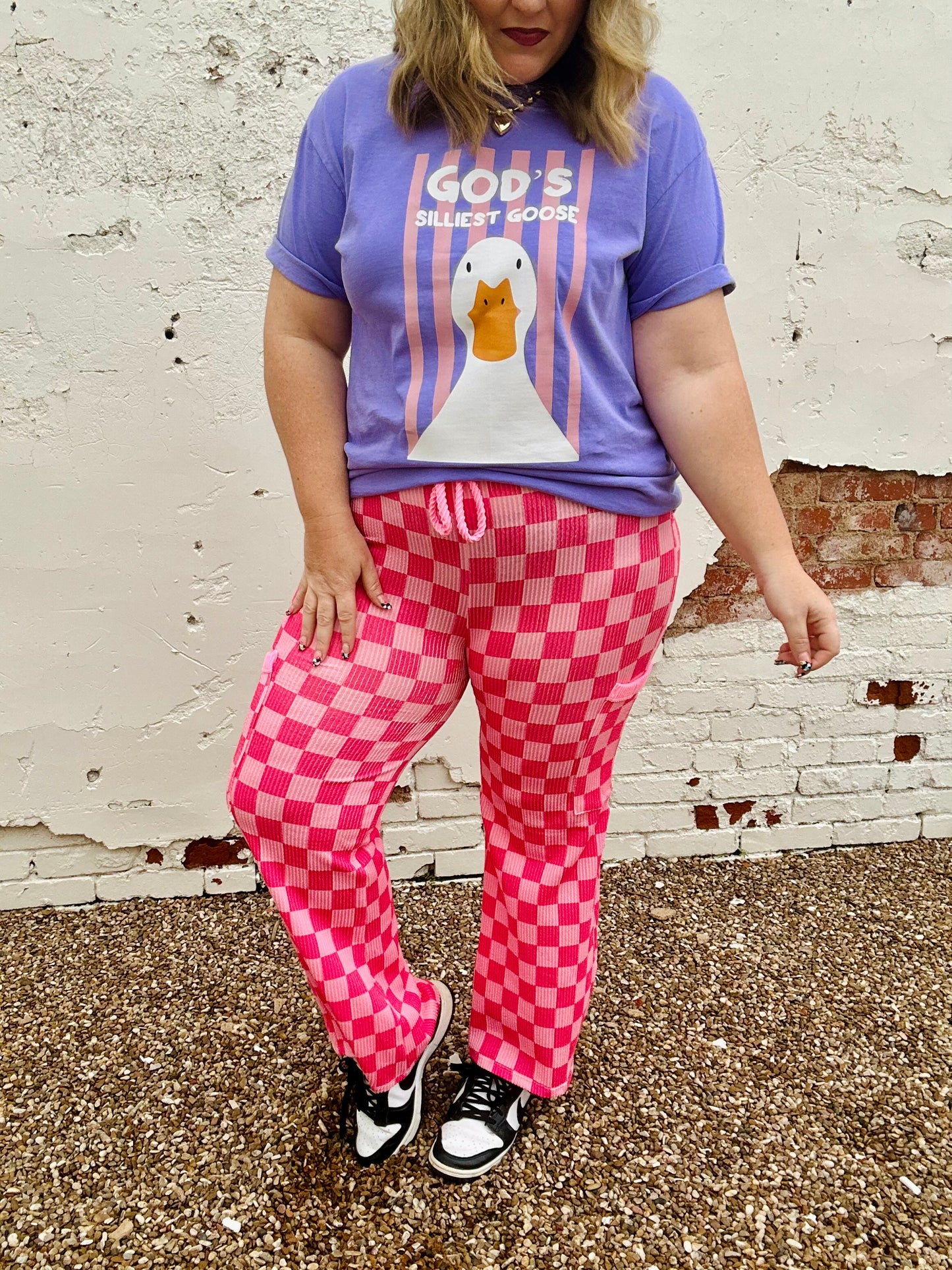 Lila Check Open Leg Pants