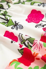 Floral Stripe Trim Buttoned V-Neck Flutter Sleeve Blouse