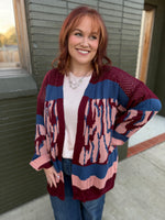 Joe color block Sweater Cardigan in Wine