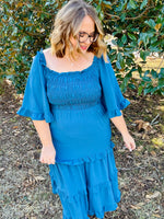 Lisa Teal Tiered Dress