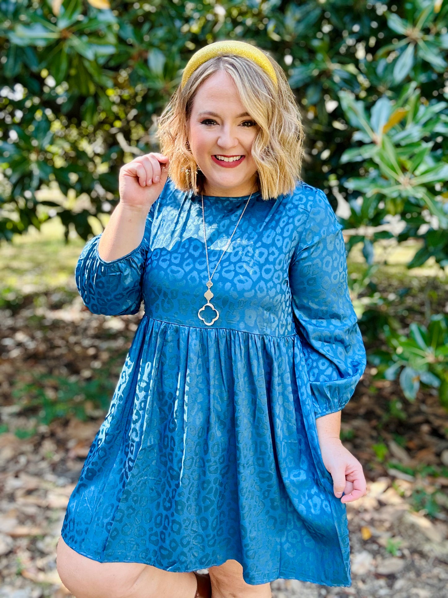 Muted Leopard Babydoll Dress in Teal