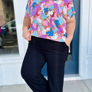 Wide Leg Textured Pants with Pockets