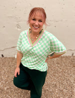 Mint Green Checkered V-Neck