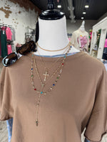 Multi Stones Cross Layered Necklace