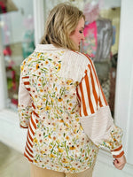 Button-Down Floral Stripe Top