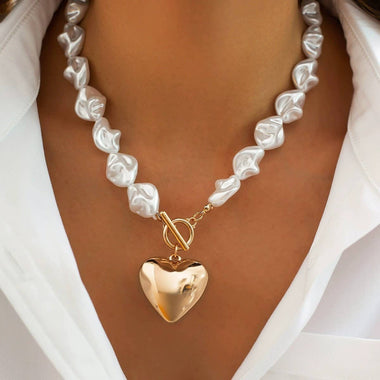 Pearl Beaded Heart Necklace