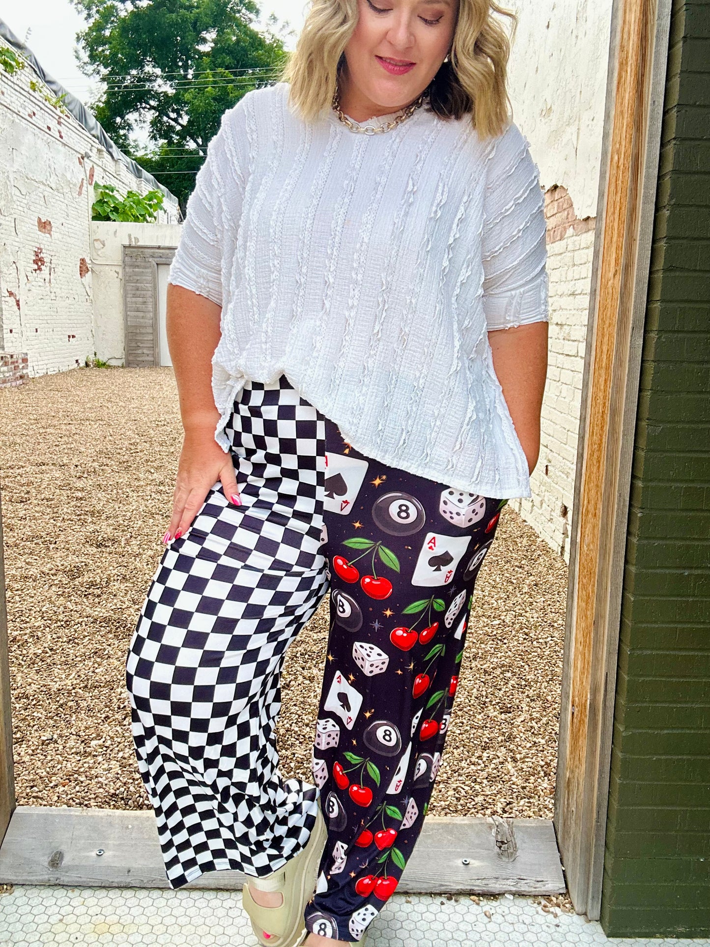 Karla Split Print Checkered Pants