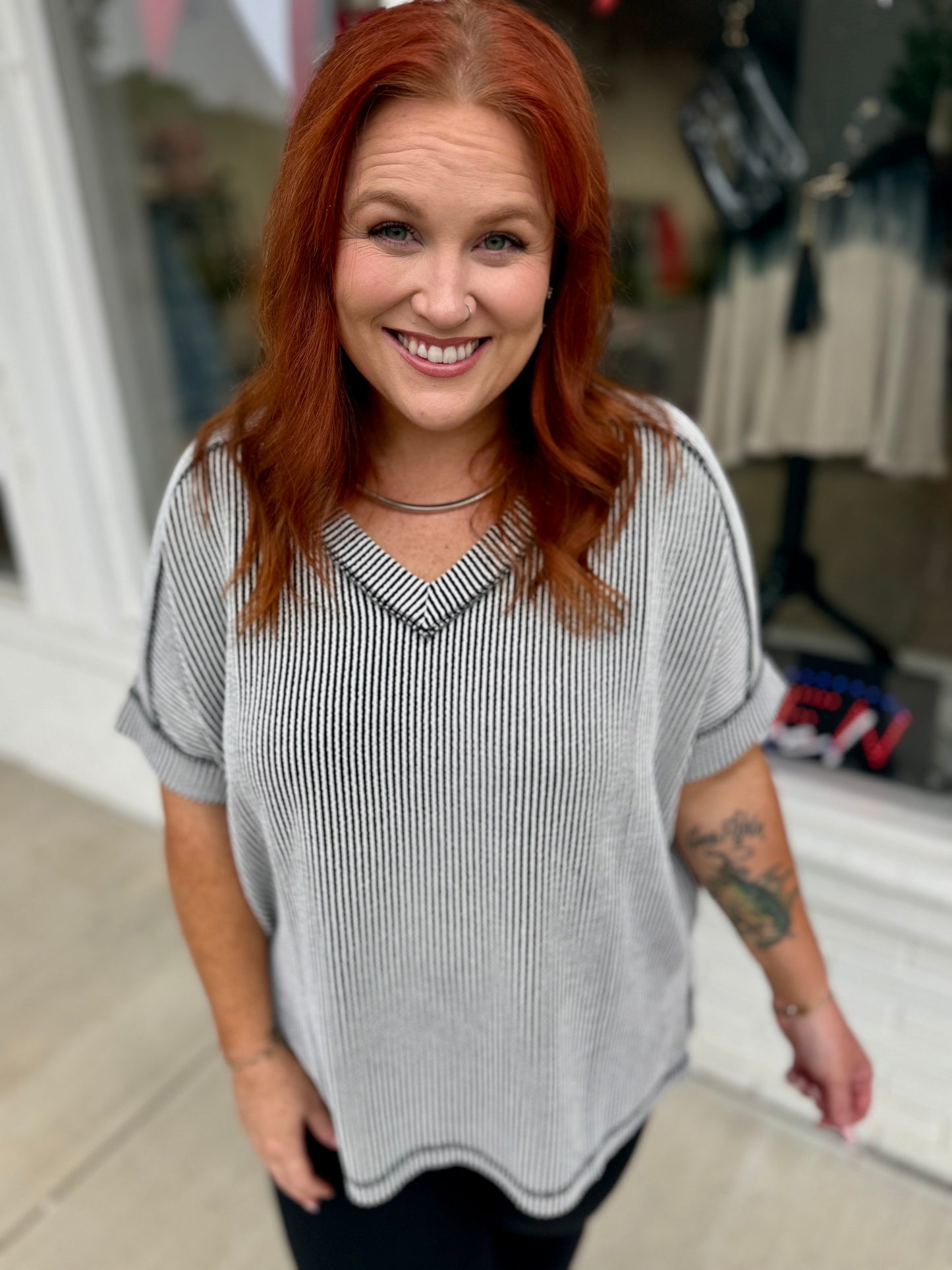 Casey Ribbed Shirt in Black and White