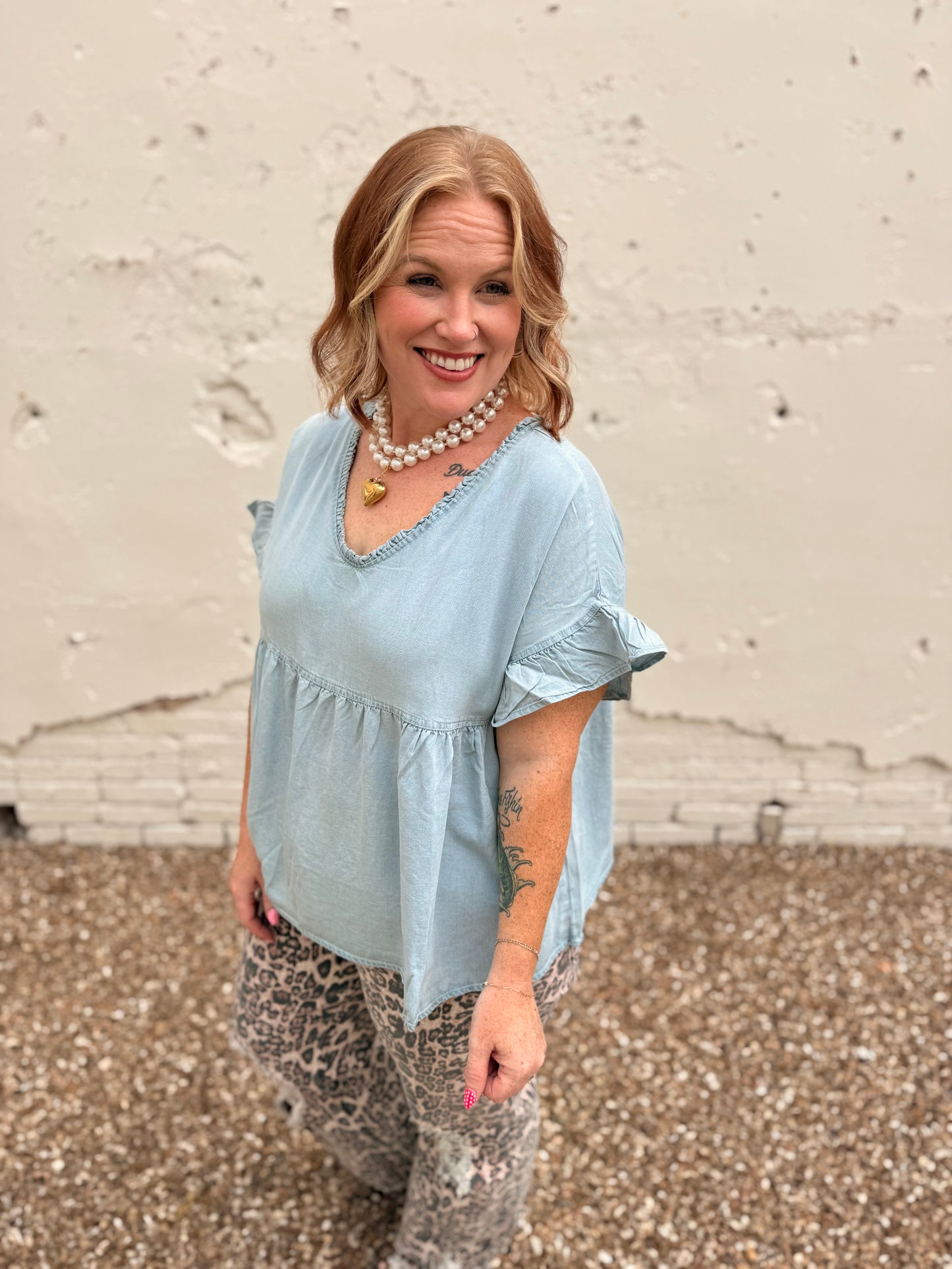 Reba Double V Neck Denim Top