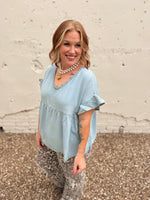 Reba Double V Neck Denim Top
