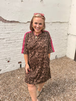 Leopard Contrast Stripe Mini T-Shirt Dress