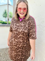 Leopard Contrast Stripe Mini T-Shirt Dress