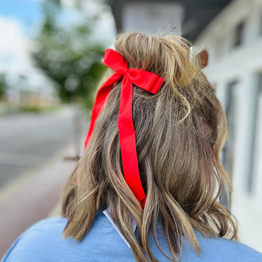 Red Satin Bow On Alligator Clip