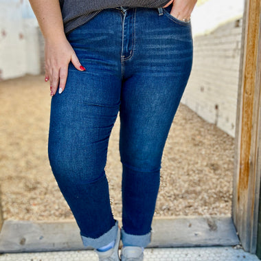 High Rise Cuffed Slim Straight