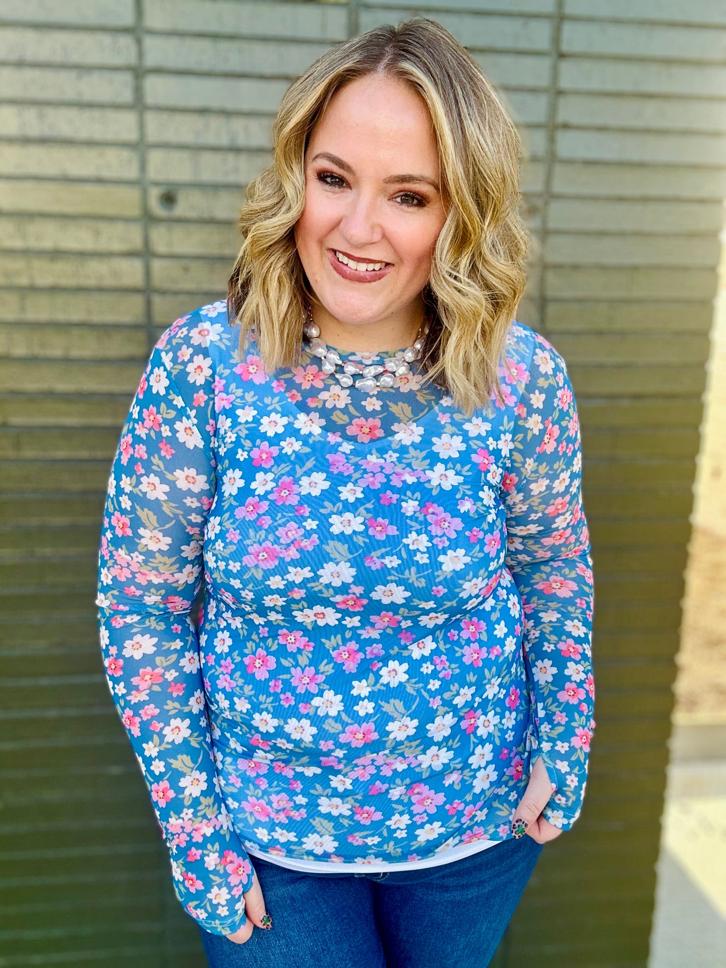 Bloom & Blue Mesh Top