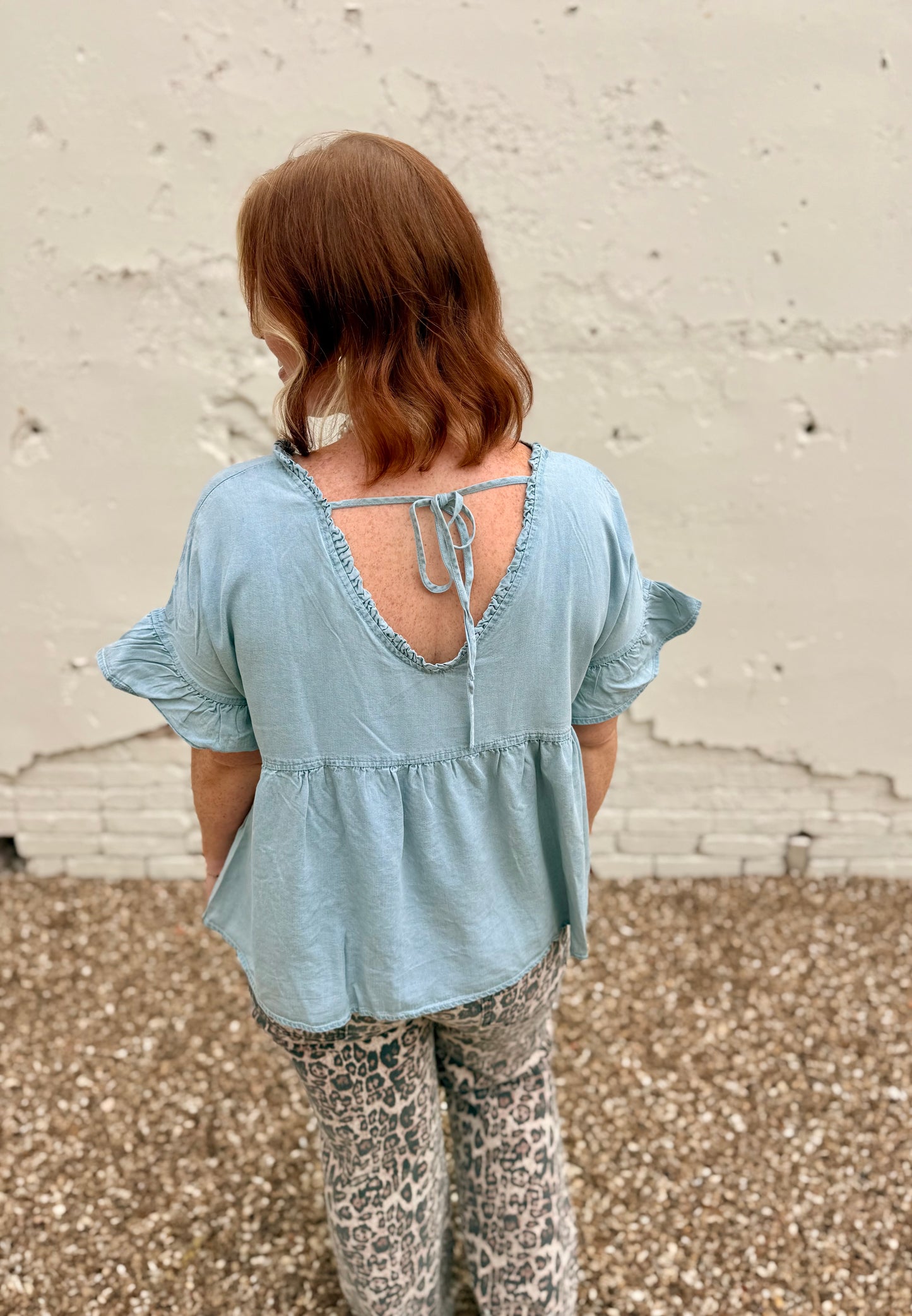 Reba Double V Neck Denim Top