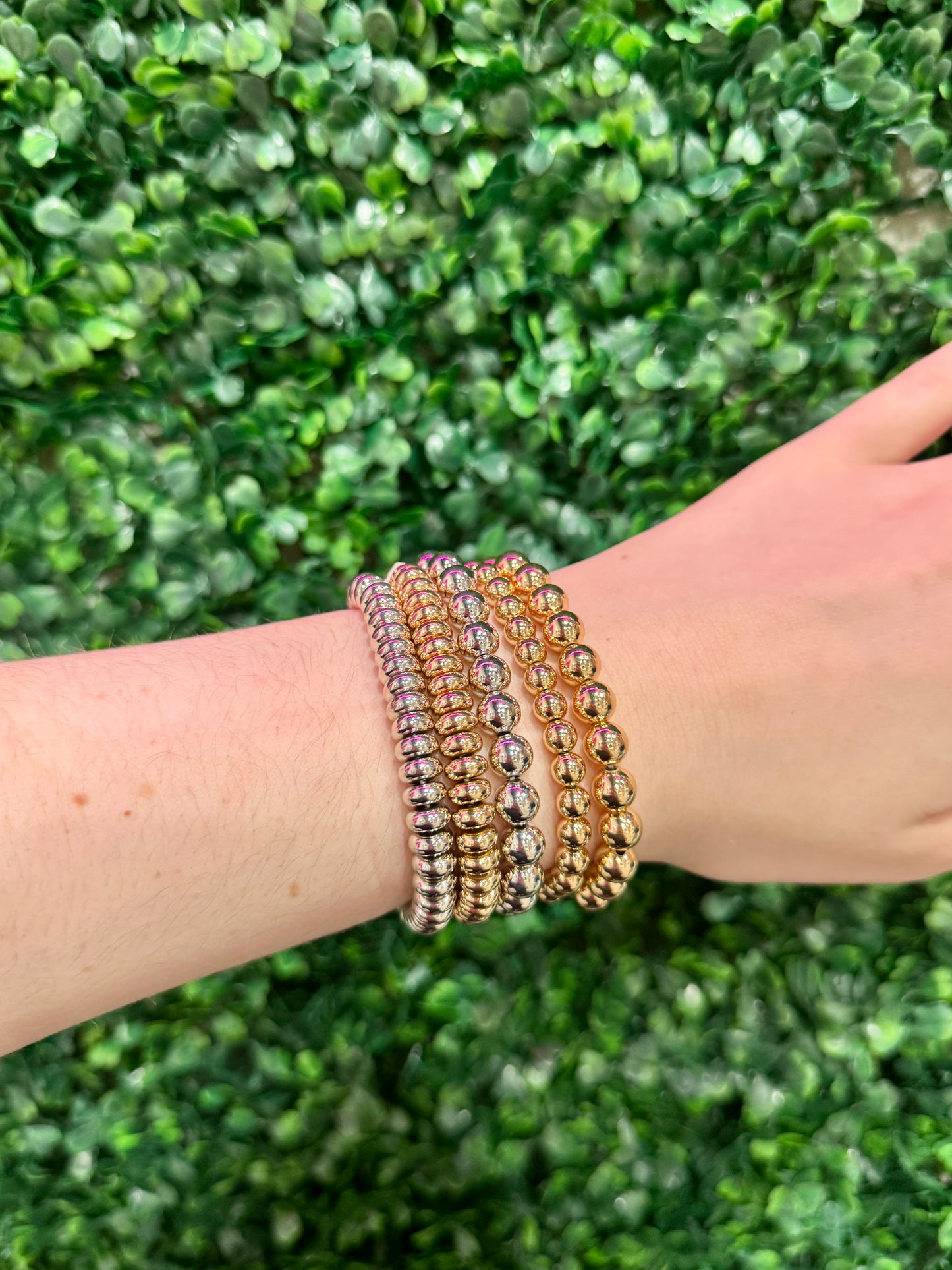 Set of Five Beaded Bracelets (mixed metals)