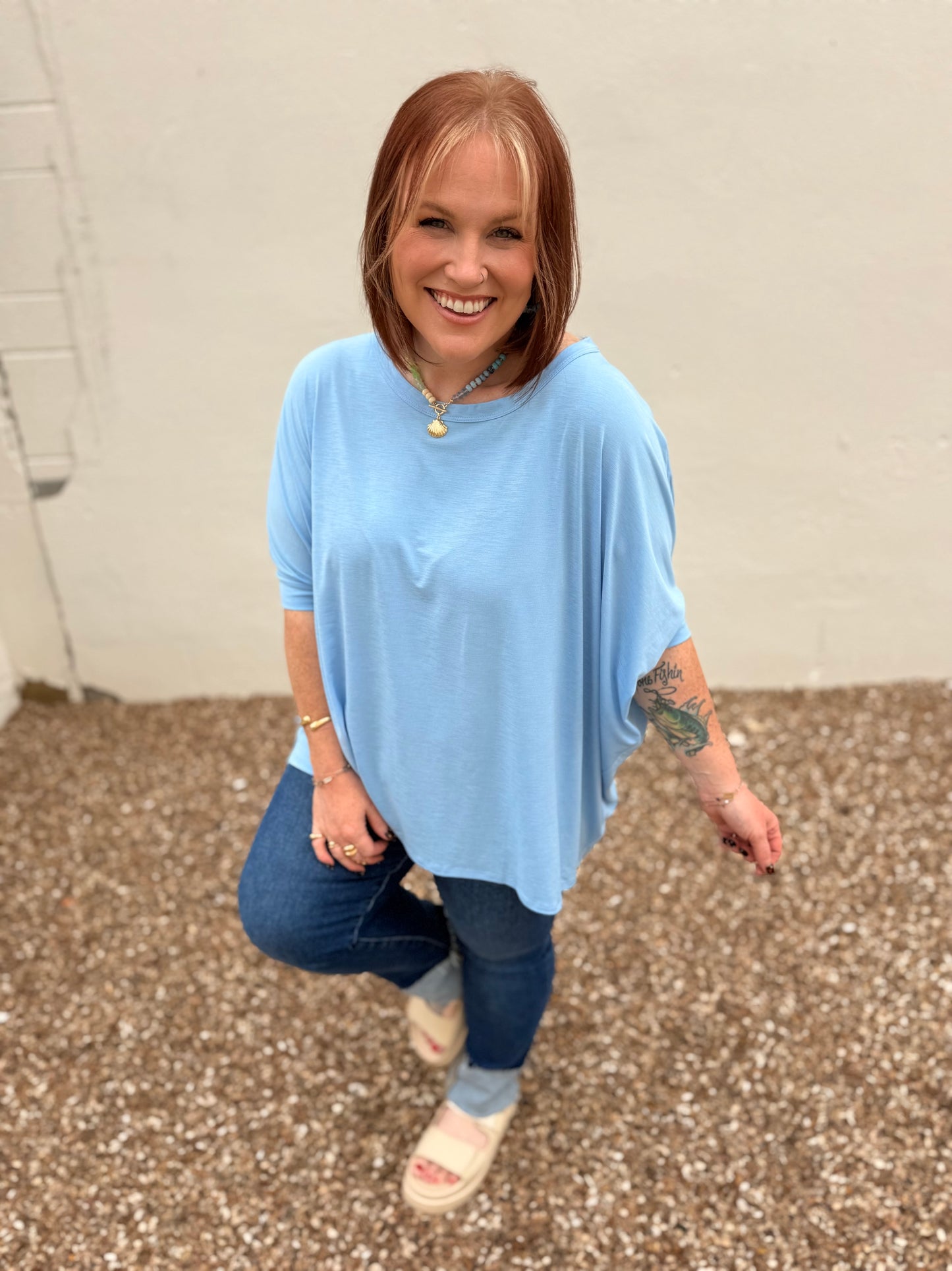 Anna Oversized Spring Tunic Top In Blue (RESTOCK!))