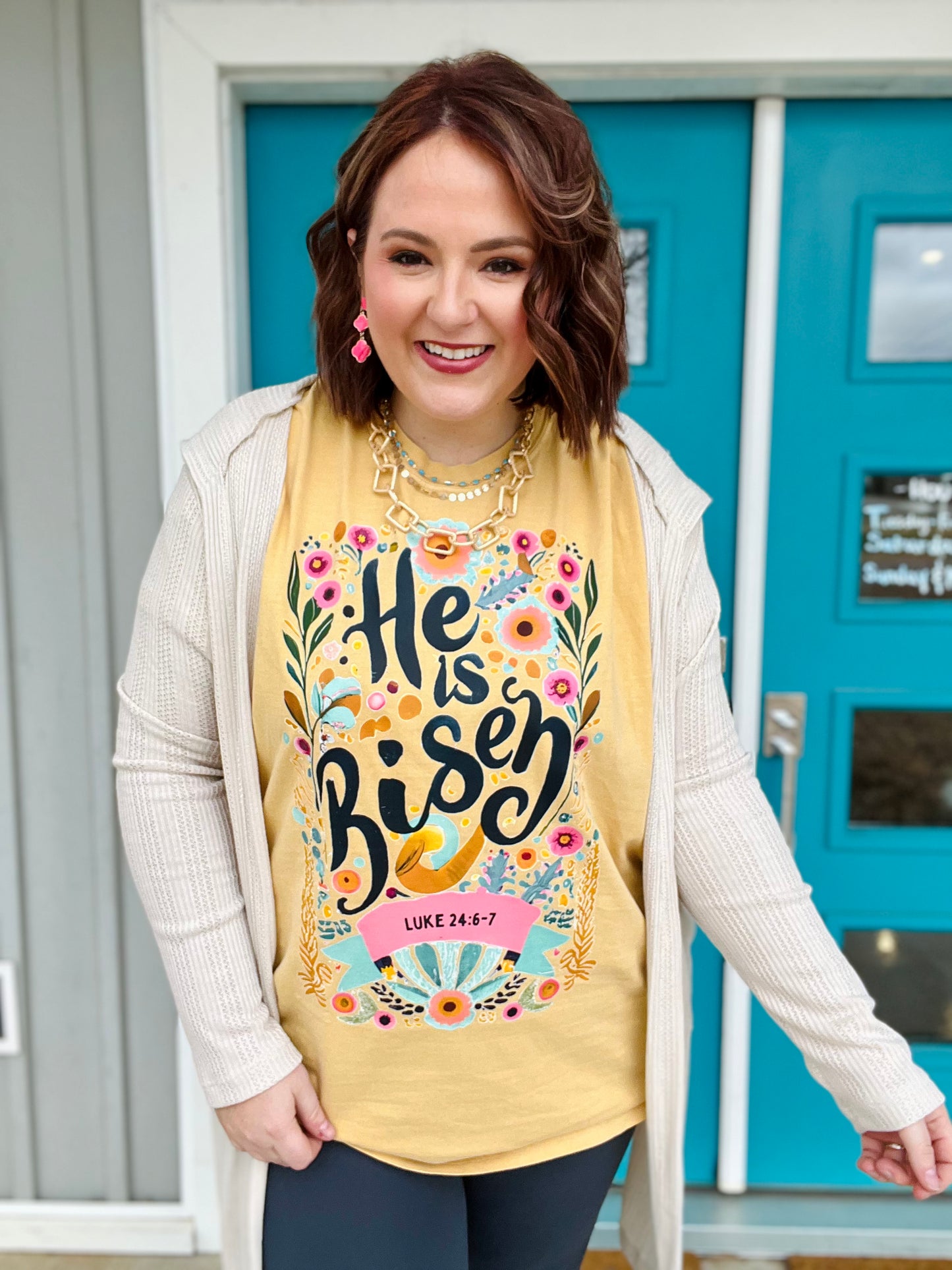 He Is Risen Floral Tee on Comfort Colors